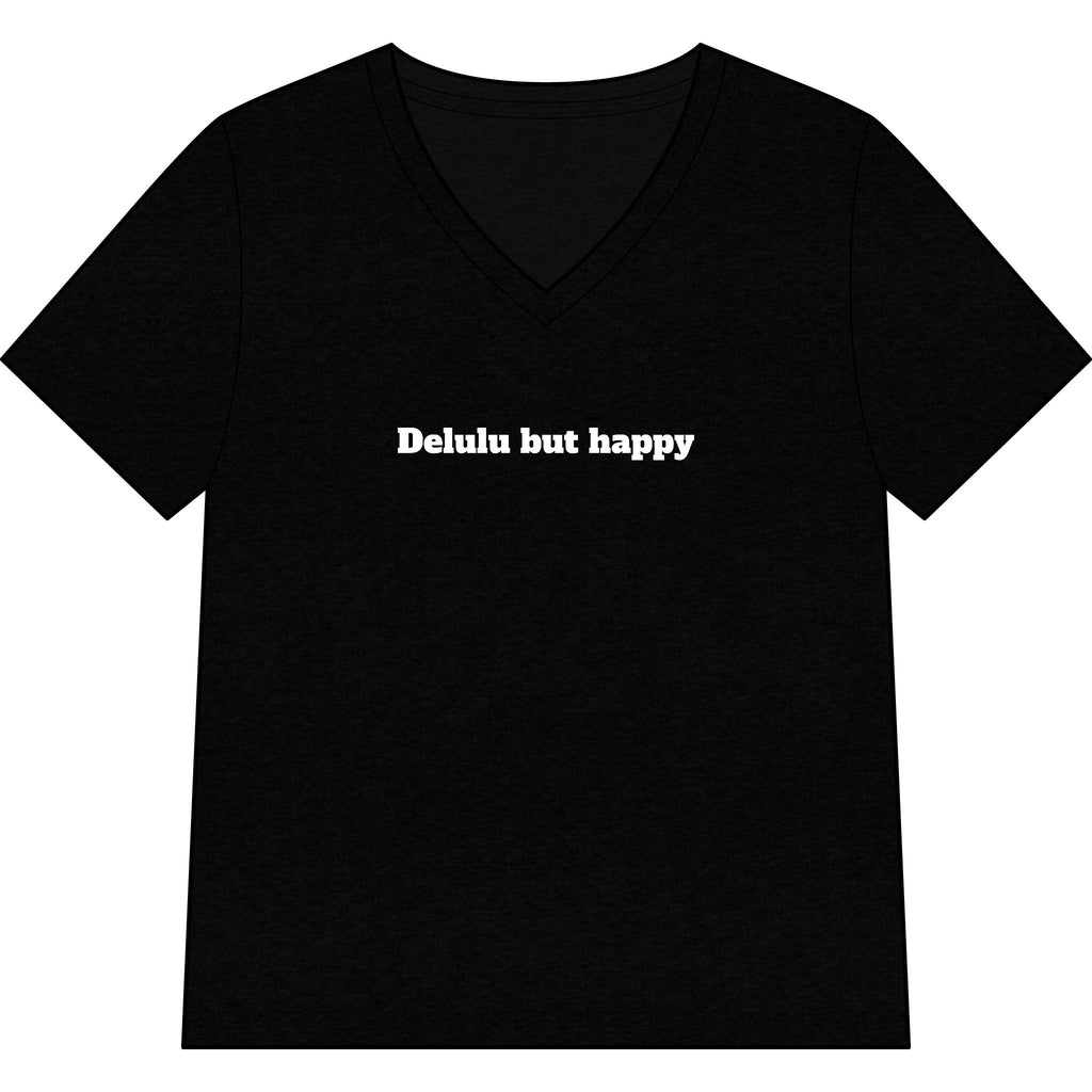 Delulu But Happy V-Neck Tee — Women’s Relaxed Heather