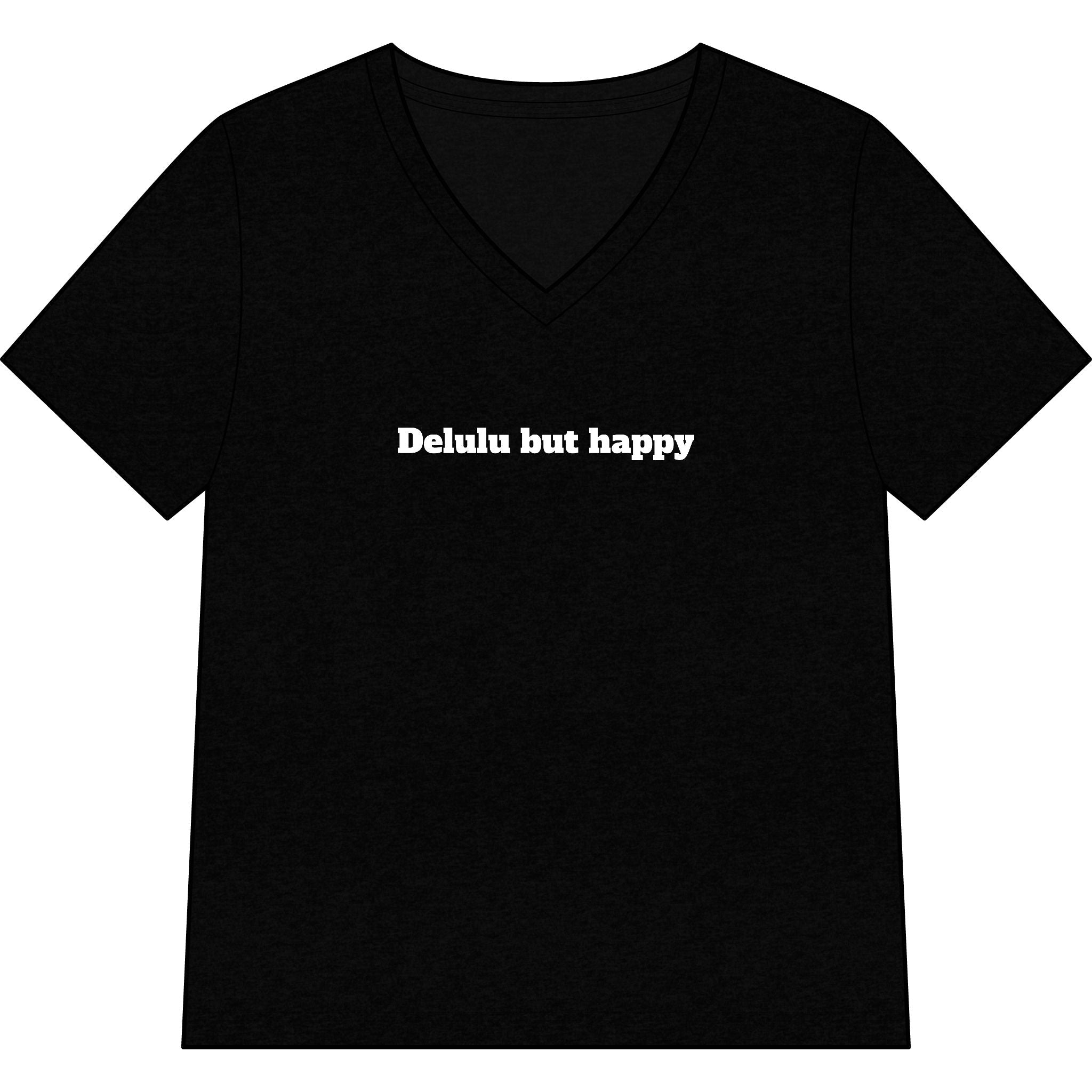 Delulu But Happy V-Neck Tee — Women’s Relaxed Heather